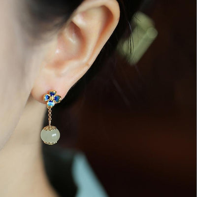 Aretes de Trébol de Cuatro Hojas con Flor para Dama - Image 2