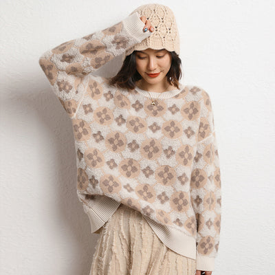 Suéter Crop Tejido Jacquard Doble Capa con Bordado en Lana para Mujer - Image 3