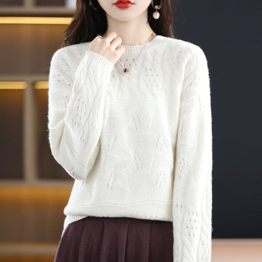Suéter de Lana Pura Cuello Redondo con Textura Jacquard Industrial para Mujer - Image 11