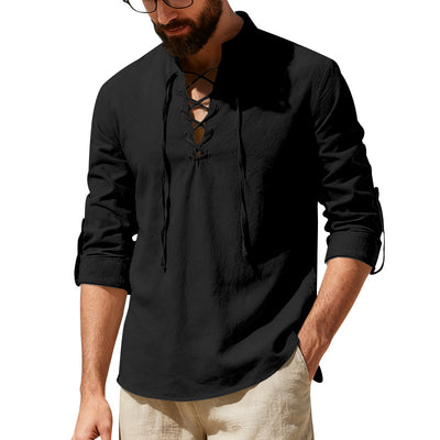 Camisa Henley de Lino Manga Larga para Hombre - Image 23
