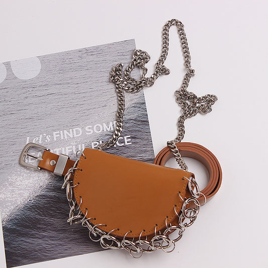Bolso Diagonal de Cuero con Cadena Semicircular para Mujer