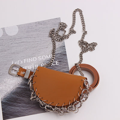 Bolso Diagonal de Cuero con Cadena Semicircular para Mujer