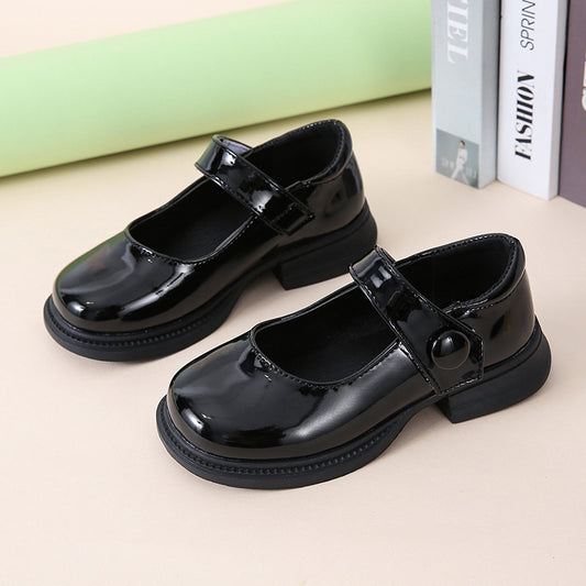 Zapatos Princesa Niña Tacón Grueso Brillante con Velcro