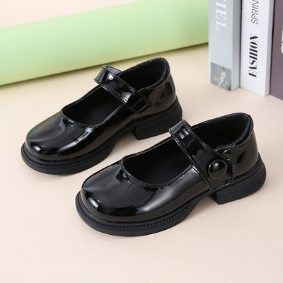 Zapatos Princesa Niña Tacón Grueso Brillante con Velcro