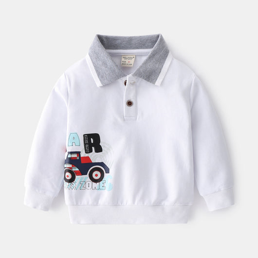 Suéter Infantil con Cuello Solapa y Estampado de Dibujos Animados