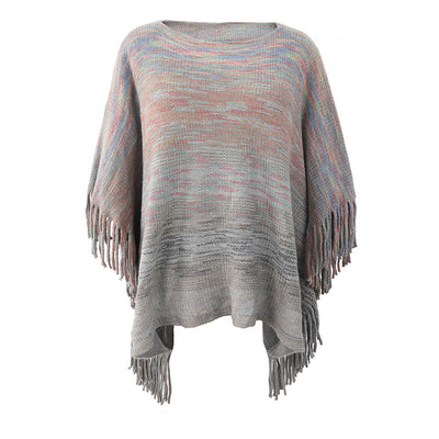 Poncho Suéter Rayas con Fleco - Abrigo Elegante y Versátil - Image 7