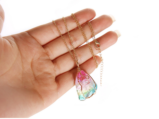 Collar de Cristal Multicolor con Siete Piedras Naturales - Colgante Transparente Envuelto - Image 4