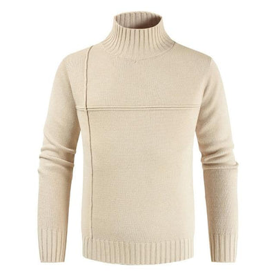 Suéter Coreano Cuello Alto con Costuras de Rayas Cruzadas para Hombre - Image 12