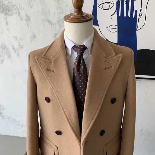 Abrigo de Lana Tipo Gabardina Doble Botonadura Slim Fit para Otoño e Invierno - Image 9