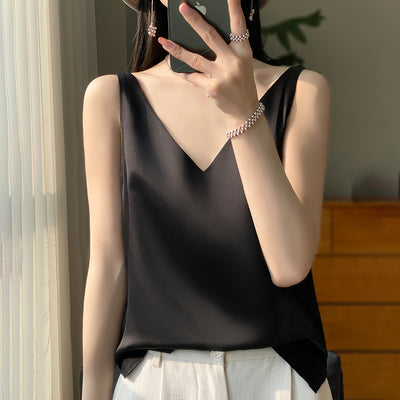 Blusa Suelta sin Mangas con Base Satinada Sedosa - Image 8