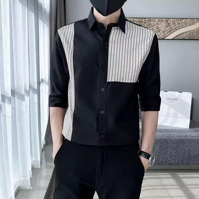 Camisa Casual Slim Fit con Parches y Rayas para Hombre - Image 4