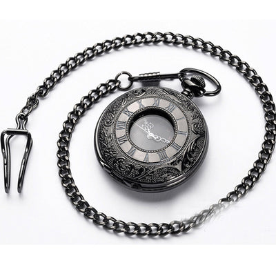 Reloj de Bolsillo Vintage Doble Compartimento Clásico Romano Negro - Image 3