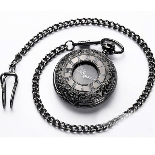Reloj de Bolsillo Vintage Doble Compartimento Clásico Romano Negro - Image 3