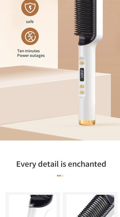 Two white and gold electric hot combs, one larger with a textured panel and one smaller with a digital temperature display. - Image 6