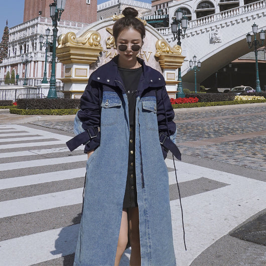 Vestido Denim Patchwork con Cortavientos de Moda - Image 7