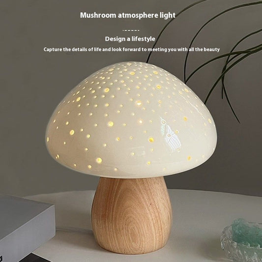 Lámpara Nocturna de Madera Maciza Diseño Seta - Decoración Minimalista para Mesita - Image 2