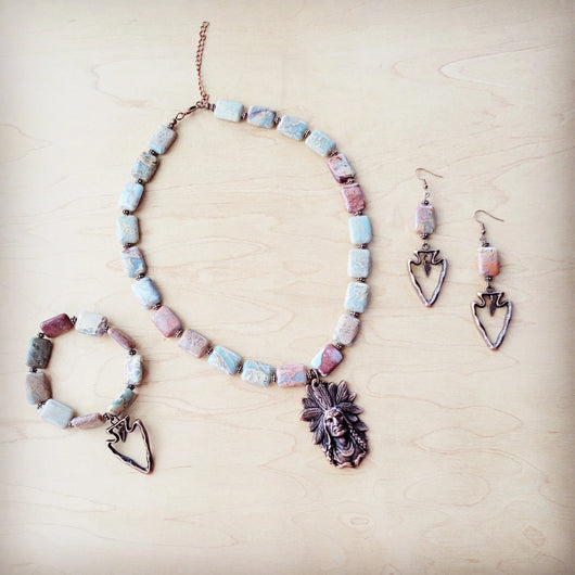 Pulseira Genuína Aqua Terra com Contas e Flecha de Cobre 810v