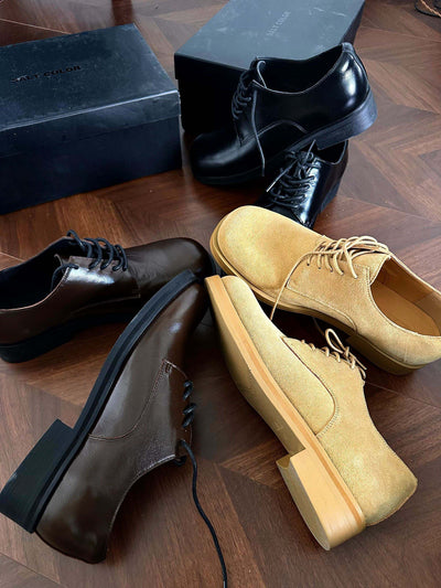Zapatos Derby Cuero Artificial Efecto Vintage Punta Ancha - Image 8