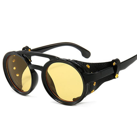 Gafas de Sol Retro Punk con Montura Redonda y Estuche de Cuero - Image 4