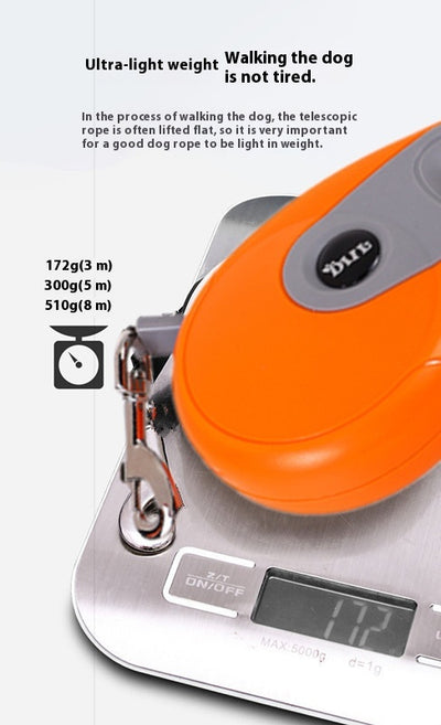 Blue and grey retractable dog leash with a black waste bag dispenser and a silver metal clip. - Image 28