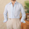 Camisa Casual de Algodón Seersucker Manga Larga Cuello Clásico