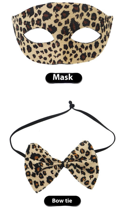 Conjunto de Máscara Media Cara y Diadema Estampado Leopardo para Halloween - Image 8