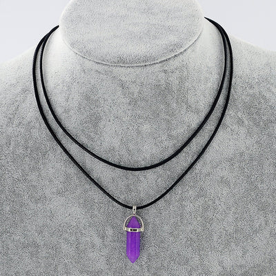 Collar Colgante de Piedra Natural con Cuerda de Cuero Doble y Cristal Hexagonal - Image 13