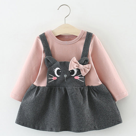 Vestido Bebé Manga Larga con Estampado de Gato con Moño - Image 2