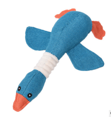 Plush teal duck dog toy with orange beak and feet, and a white ribbed neck, designed for sounding and puzzling. - Image 5
