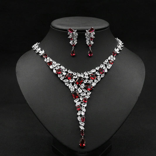 Conjunto de Collar y Aretes de Circonita Colorida para Novia