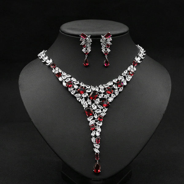 Conjunto de Collar y Aretes de Circonita Colorida para Novia