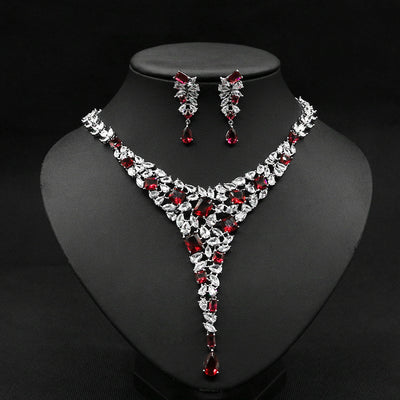 Conjunto de Collar y Aretes de Circonita Colorida para Novia