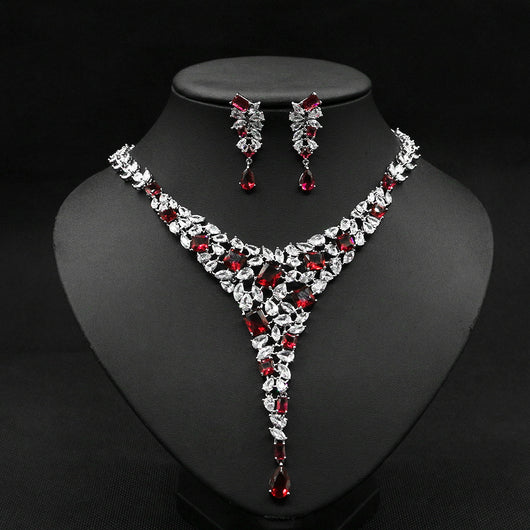 Conjunto de Collar y Aretes de Circonita Colorida para Novia