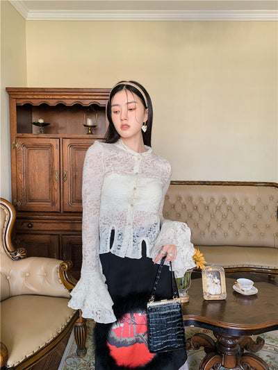 Blusa de Encaje con Patchwork y Mangas Volantes - Image 12