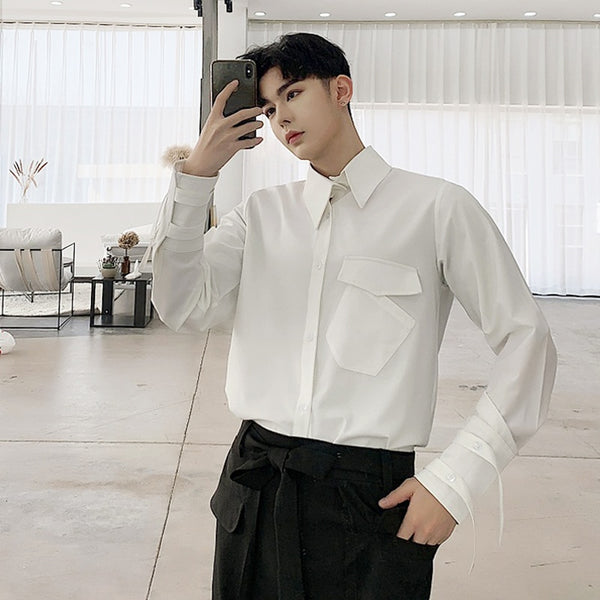 Camisa Blanca con Bolsillos Diagonales