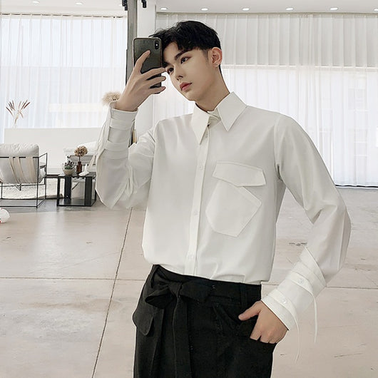 Camisa Blanca con Bolsillos Diagonales