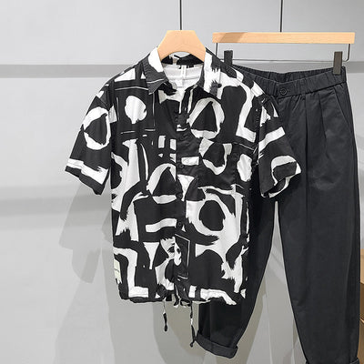 Camisa Manga Corta Hombre Bloques de Color Negro y Blanco - Image 10