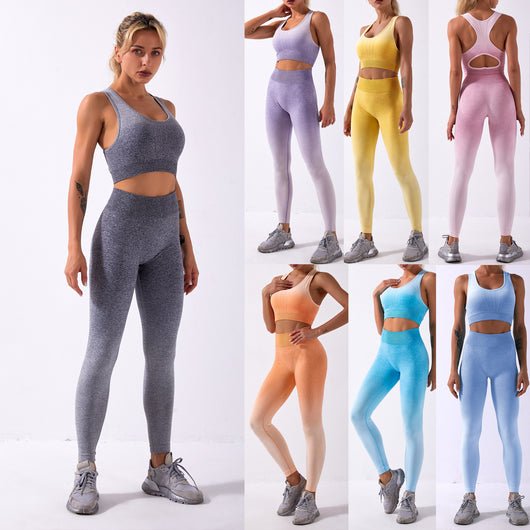 Pantalones de yoga sin costuras con degradado tie-dye y diseño calado