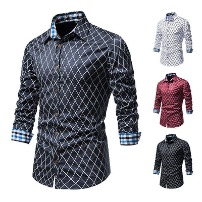 Camisa de Manga Larga para Hombre con Cuadros de Diamante y Contraste de Colores