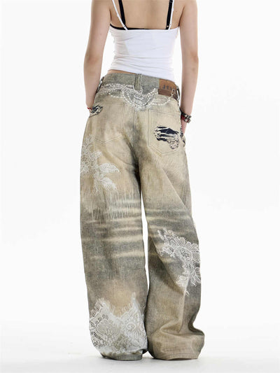 Pantalones Vaqueros Estampado Cruzado Mujer Pierna Ancha - Image 7