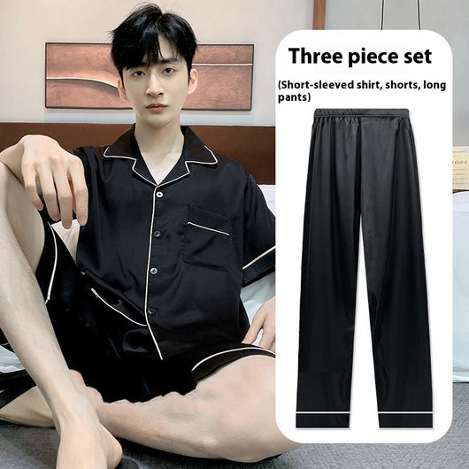 Pijama de Seda Helada para Hombre - Conjunto de Tres Piezas - Image 20