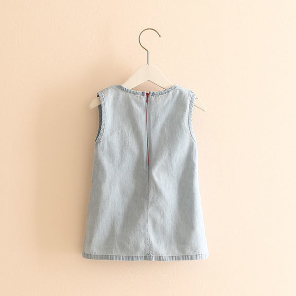 Falda Chaleco Denim Bordado para Niña sin Mangas