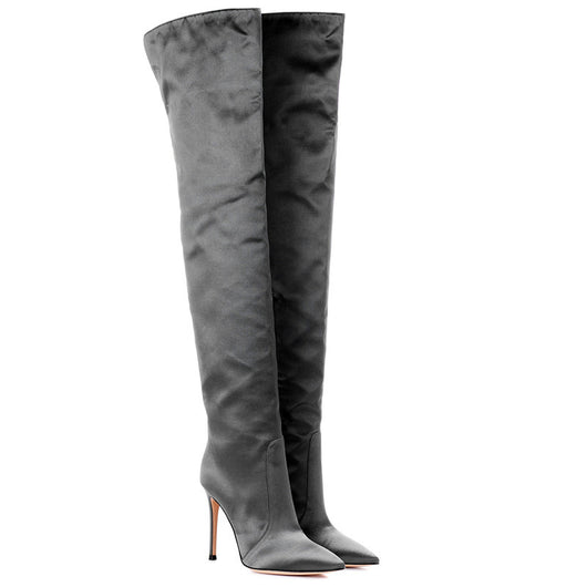 Botas Stiletto Gris Temperamento con Cierre Lateral y Punta Afilada - Image 4