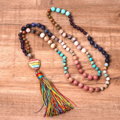 Collar Bohemio con Piedras Coloridas y Borla de Tassel