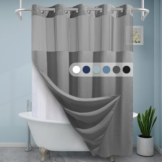 Cortina de Baño Doble Capa con Hebilla Grande - Diseño Liso y Moderno - Image 44