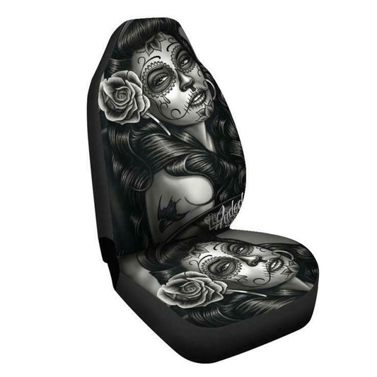 Funda de Asiento de Auto con Diseño de Mujer Tatuada en Blanco y Negro - Image 2