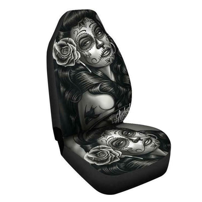 Funda de Asiento de Auto con Diseño de Mujer Tatuada en Blanco y Negro - Image 2