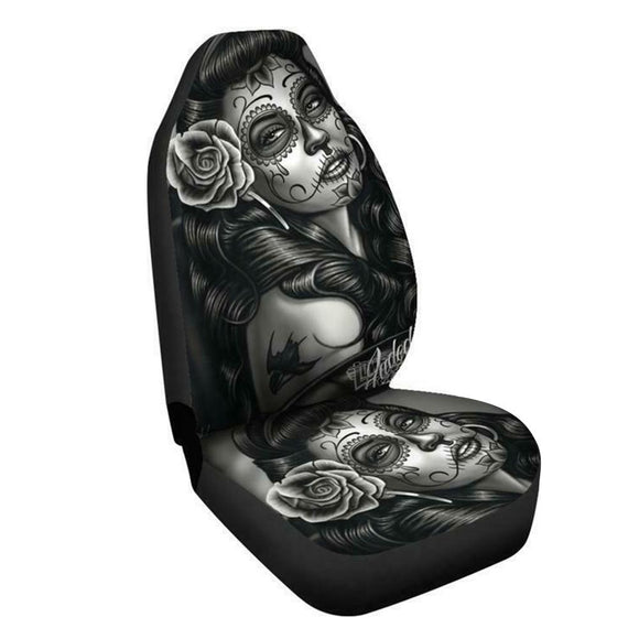 Funda de Asiento de Auto con Diseño de Mujer Tatuada en Blanco y Negro