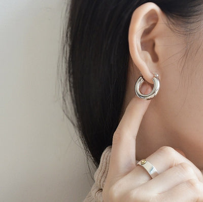 Aretes de Plata Esterlina Oversized Diseño Moderno - Image 3