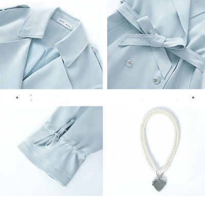 Gabardina Clásica Azul Estilo Británico para Mujer - Image 11